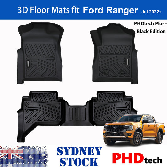 Acoustic 3D Moulded Car Floor Mats fit Ford Ranger Dual Cab Jul. 2022~Onwards XL XLS XLT Sport Wildtrak Raptor