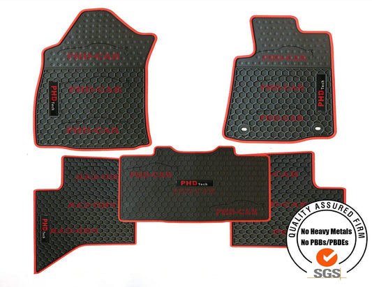 All Weather Rubber Car Floor Mats Fit TOYOTA HILUX 2016+ Dual Cab Red trim