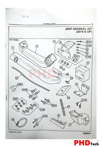 Snorkel Kit Fits Jeep Gladiator JT & Jeep Wrangler JL Offroad 4x4 Air Intake
