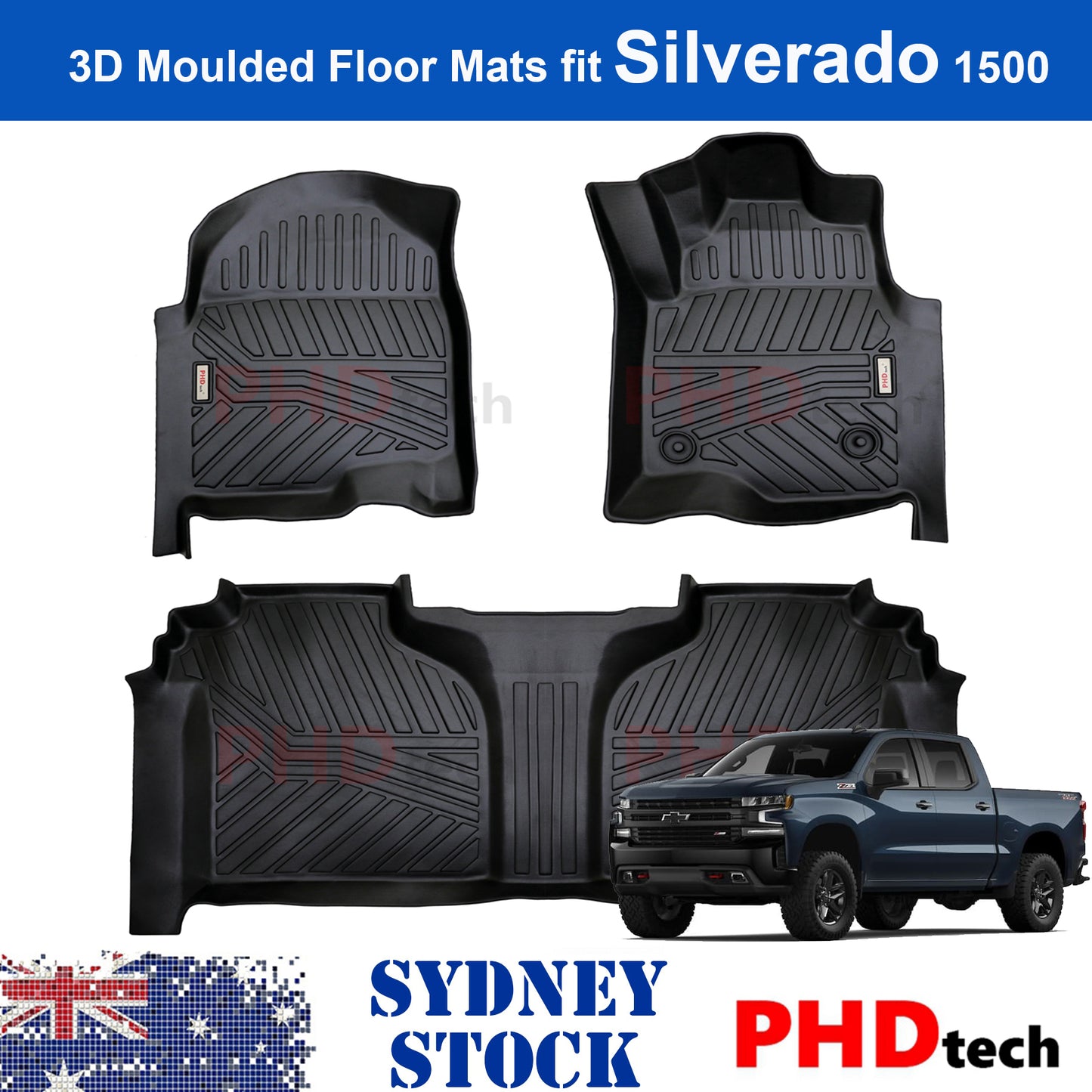 3D Moulded Floor Mats Chevrolet Silverado 1500/2500/3500/ ZR2 Crew Cab