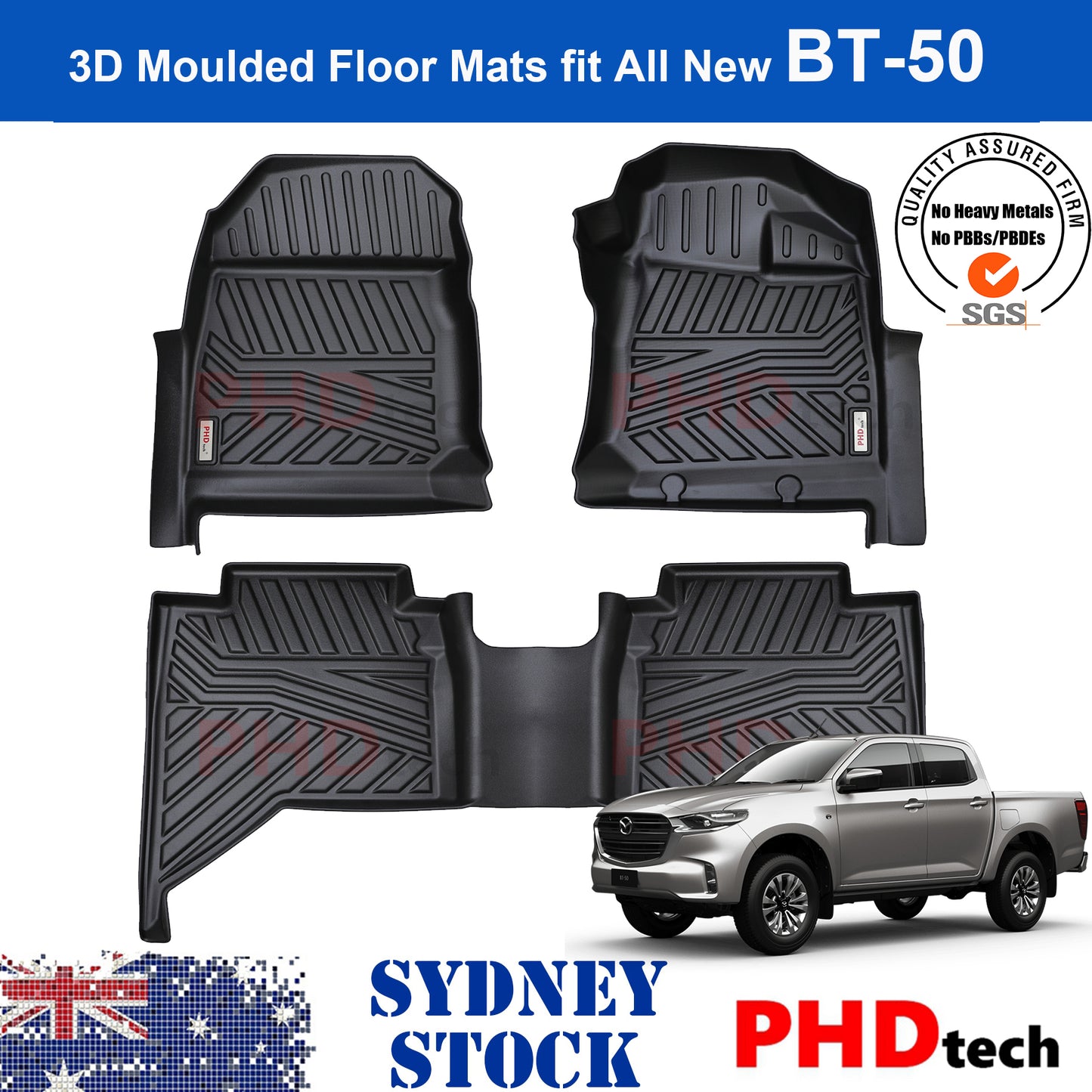 3D Moulded Car Floor Mats Mazda BT-50 Dual Cab MY21+ Aug. 2020~Onwards Full Set BT50