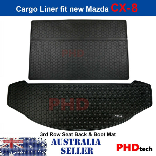 Mazda CX-8 CX8 2018-onwards Tailor Made All Weather Rubber Car Cargo Mat Liner+3rd Row Seat Back