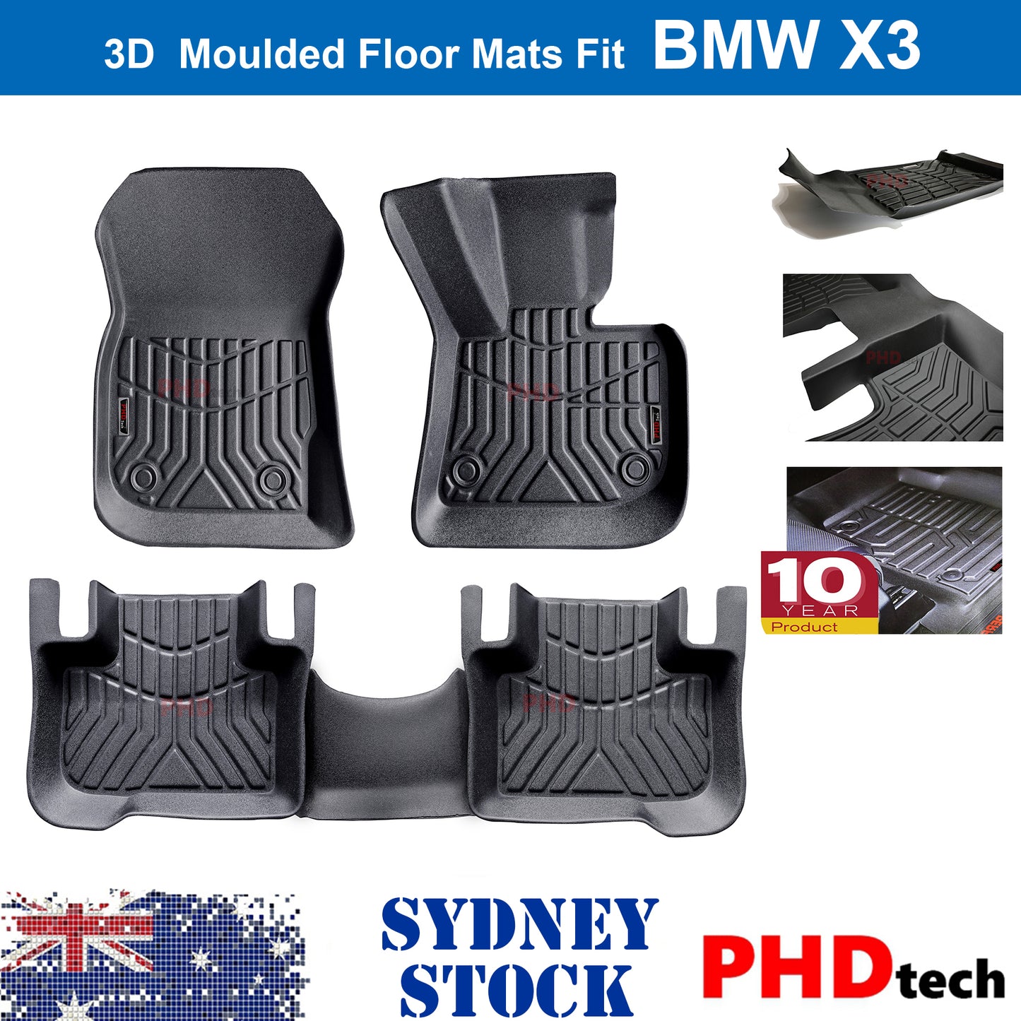 3D Moulded TPE All Weather Floor Mats Liner BMW X3 G01 2018~2025