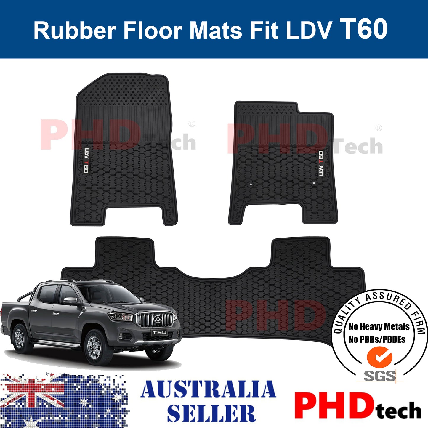 Premium Quality All Weather Rubber Floor Mats fit LDV T60 LUXE PRO Trailrider
