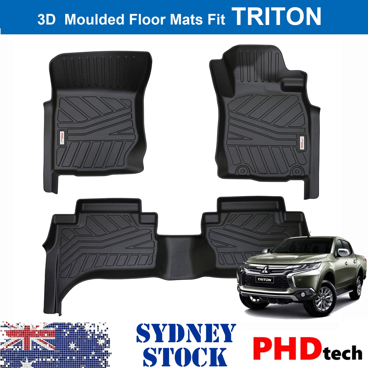 3D MOULDED CAR FLOOR MATS fit Mitsubishi Triton Dual Cab MQ/MR 2015-2023