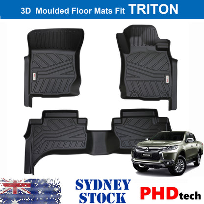 3D MOULDED CAR FLOOR MATS fit Mitsubishi Triton Dual Cab MQ/MR 2015-2023