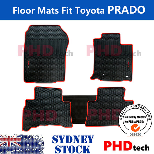 All Weather Rubber Car Floor Mats Fit Toyota Landcruiser Prado 150 Land Cruiser 2013-2024 Red Trim