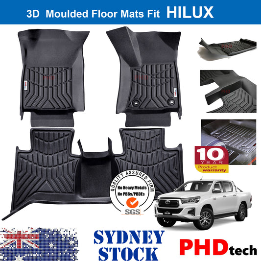 3D Moulded TPE All Weather Floor Mats Liners Fit TOYOTA HILUX Dual Cab 2015~Onward Auto Only
