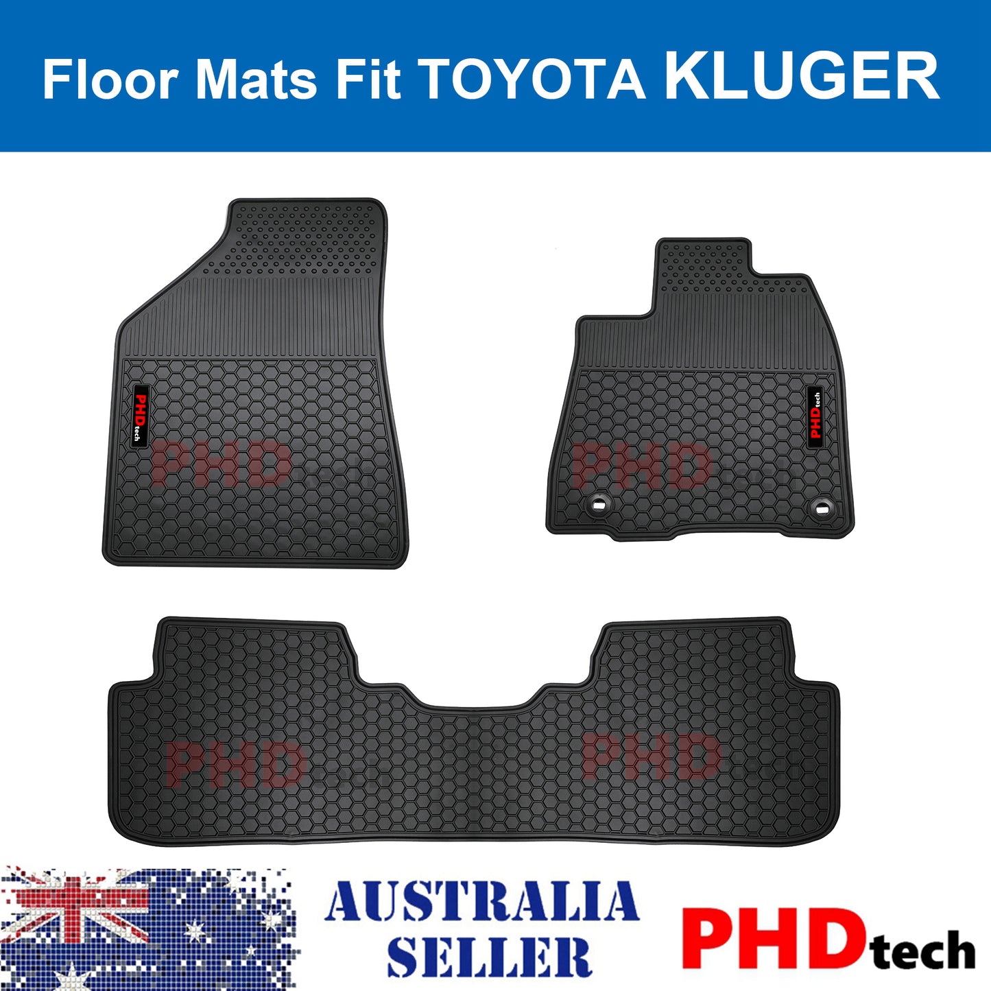 Rubber Car Floor Mats fit Toyota KLUGER Jul 2013-2021 May 1st & 2nd Row All Weather