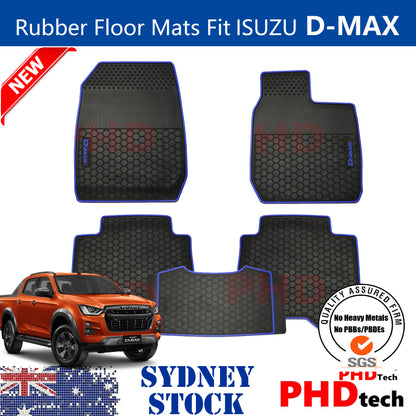 All Weather Rubber Car Floor Mats Fit ISUZU D-MAX Dual Cab DMAX 2021~ Blue Trim