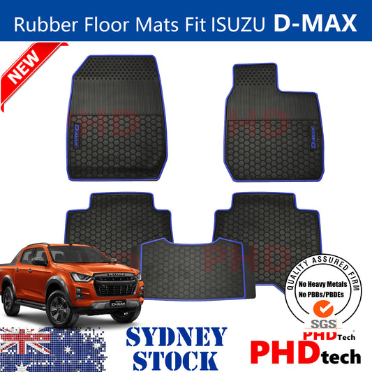 All Weather Rubber Car Floor Mats Fit ISUZU D-MAX Dual Cab DMAX 2021~ Blue Trim