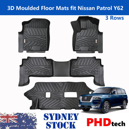 3D MOULDED CAR FLOOR MATS FIT Nissan Patrol Y62 3 Rows Mats Full Set