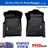 3D Moulded Car Floor Mats Front Mats fit All-New Ford Ranger Jul. 2022~Onwards XL XLS XLT Sport Wildtrak Raptor