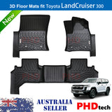 Toyota LandCruiser 300 Land Cruiser 3D Moulded Car Floor Mats Dec 2021-Onward 1st & 2nd Row LC300