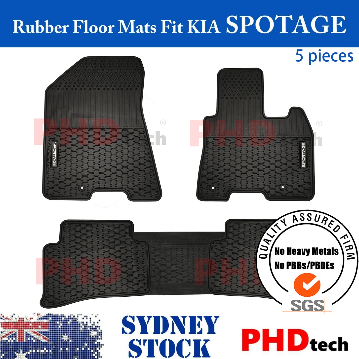 All Weather Rubber Car Floor Mats Fit KIA SPORTAGE Oct2015~Sep2021 white logo